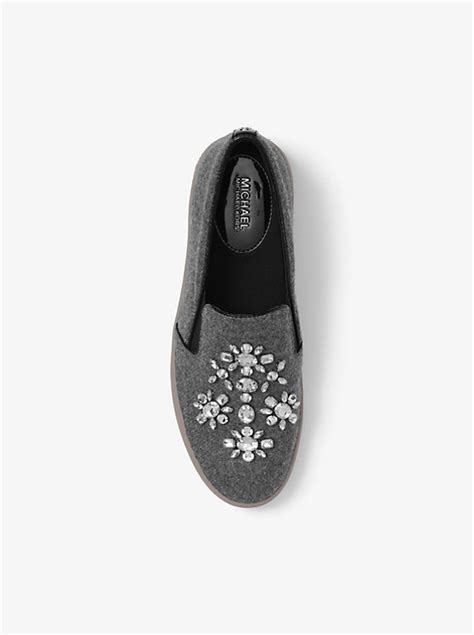 michael michael kors keaton embellished flannel slip on sneaker|Michael Kors mesh sneakers.